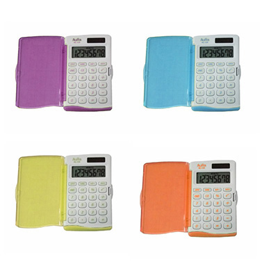 Expositor 12 calculadoras bolsillo Aura surtidas color HC135