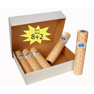 Pack 8 + 2 rollos de 1000 etiquetas 26 x 12 onda fluor naranja removible