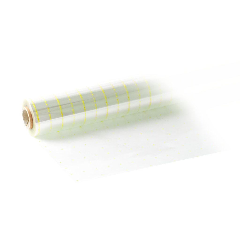 Bobina 0.8 x 50 m 35 µm PP transparente punto amarillo