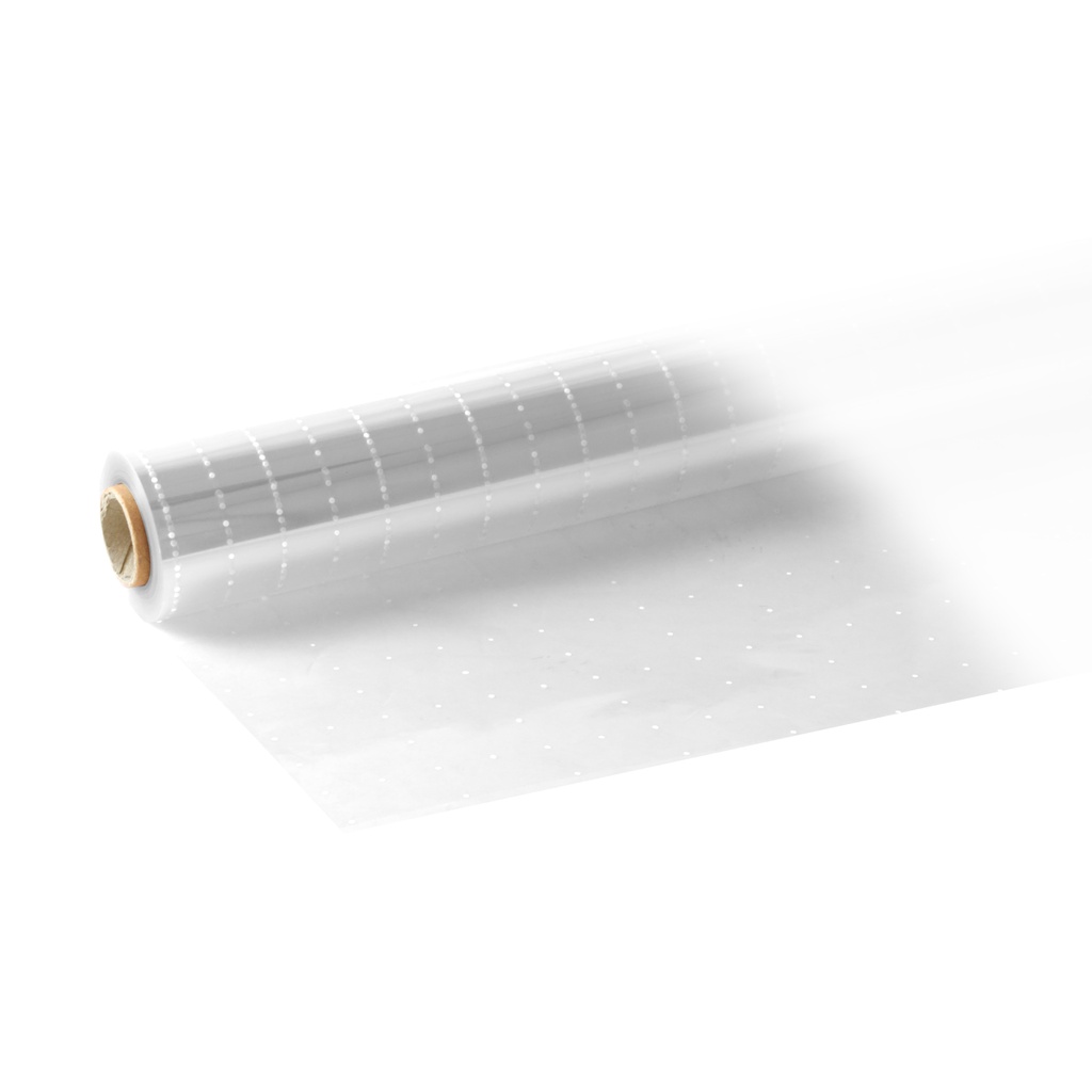 Bobina 0.8 x 50 m 35 µm PP transparente punto blanco