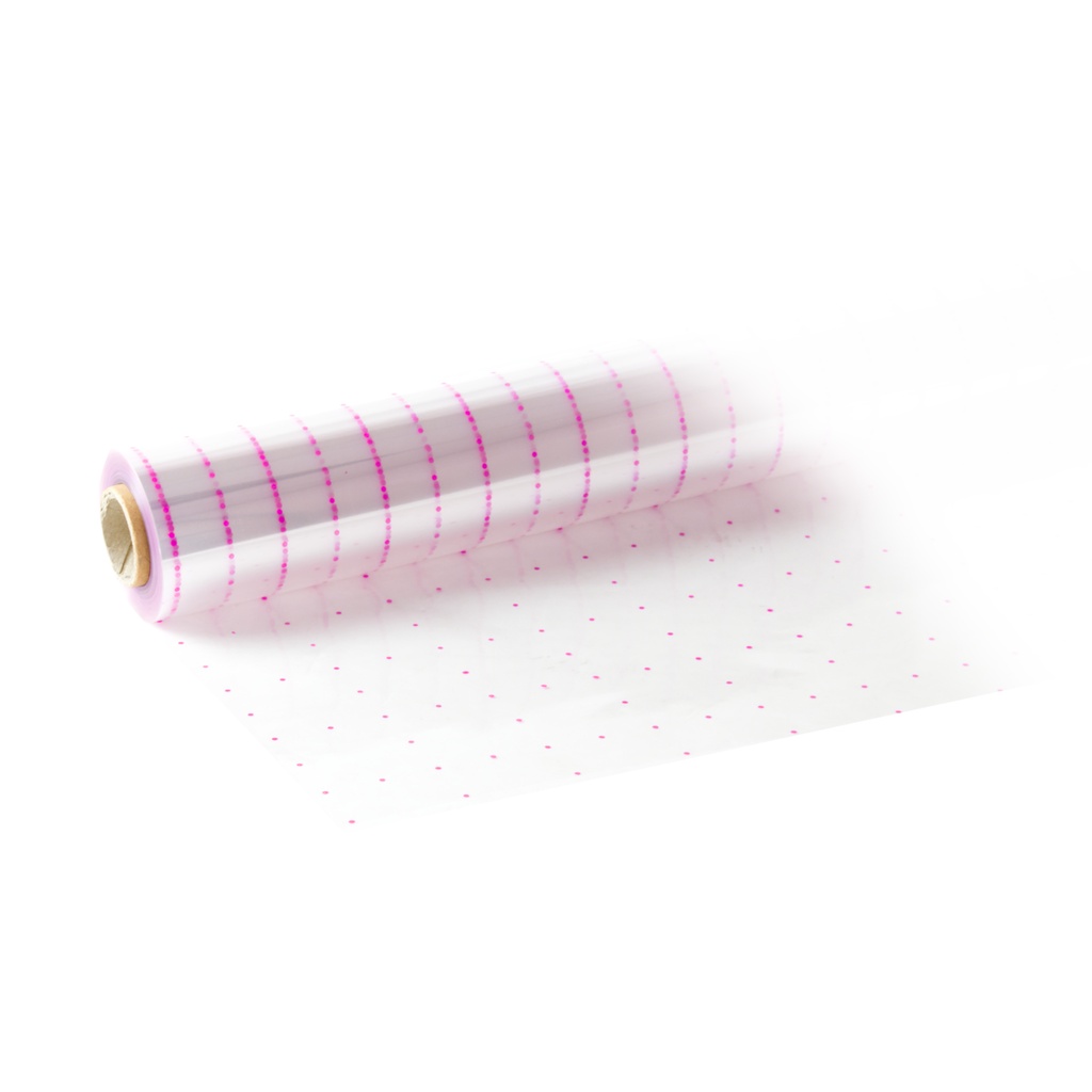 Bobina 0.8 x 50 m 35 µm PP transparente punto rosa