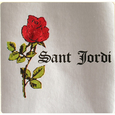 Rollo 300 etiquetas stamping 45 x 45 rosa sant jordi