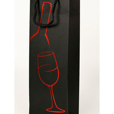 Bolsa regalo botellero papel kraft decorado 127 x 83 x 360 negro / rojo