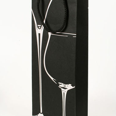 Bolsa regalo botellero papel kraft decorado 127 x 83 x 360 negro / plata