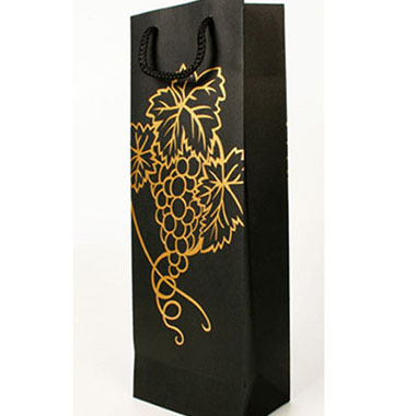Bolsa regalo botellero papel kraft decorado 77 x 73 x 310 negro / oro