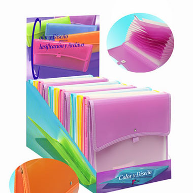 Expositor 14 clasificadora fuelle A4 Candy en 7 colores
