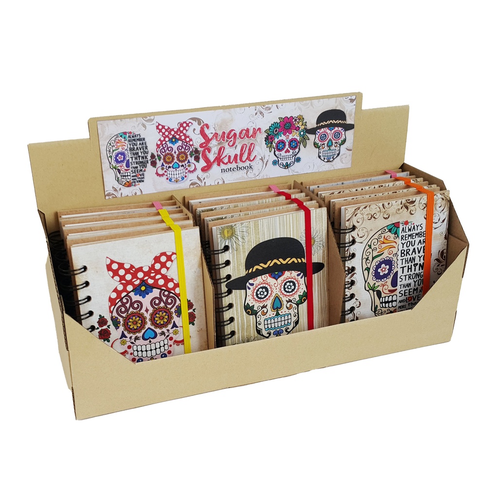 Expositor 12 libretas 10.3 x 14 cm sugar skull papel 100 g 80 hojas