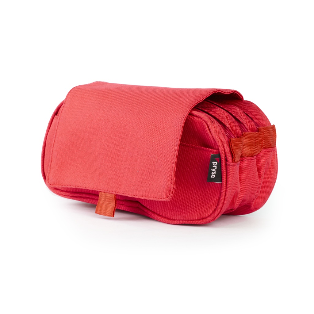 Portatodo triple 3 cremalleras con bolsillo exterior con solapa 22 x 8 x 10.5 cm rojo