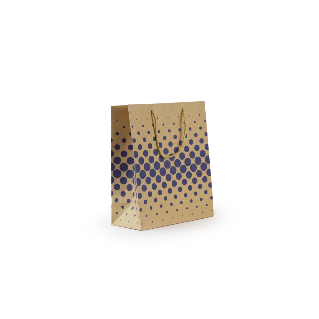 Bolsa papel 180g kraft 100% reciclado 185 x 140 x 85 mm puntos azules