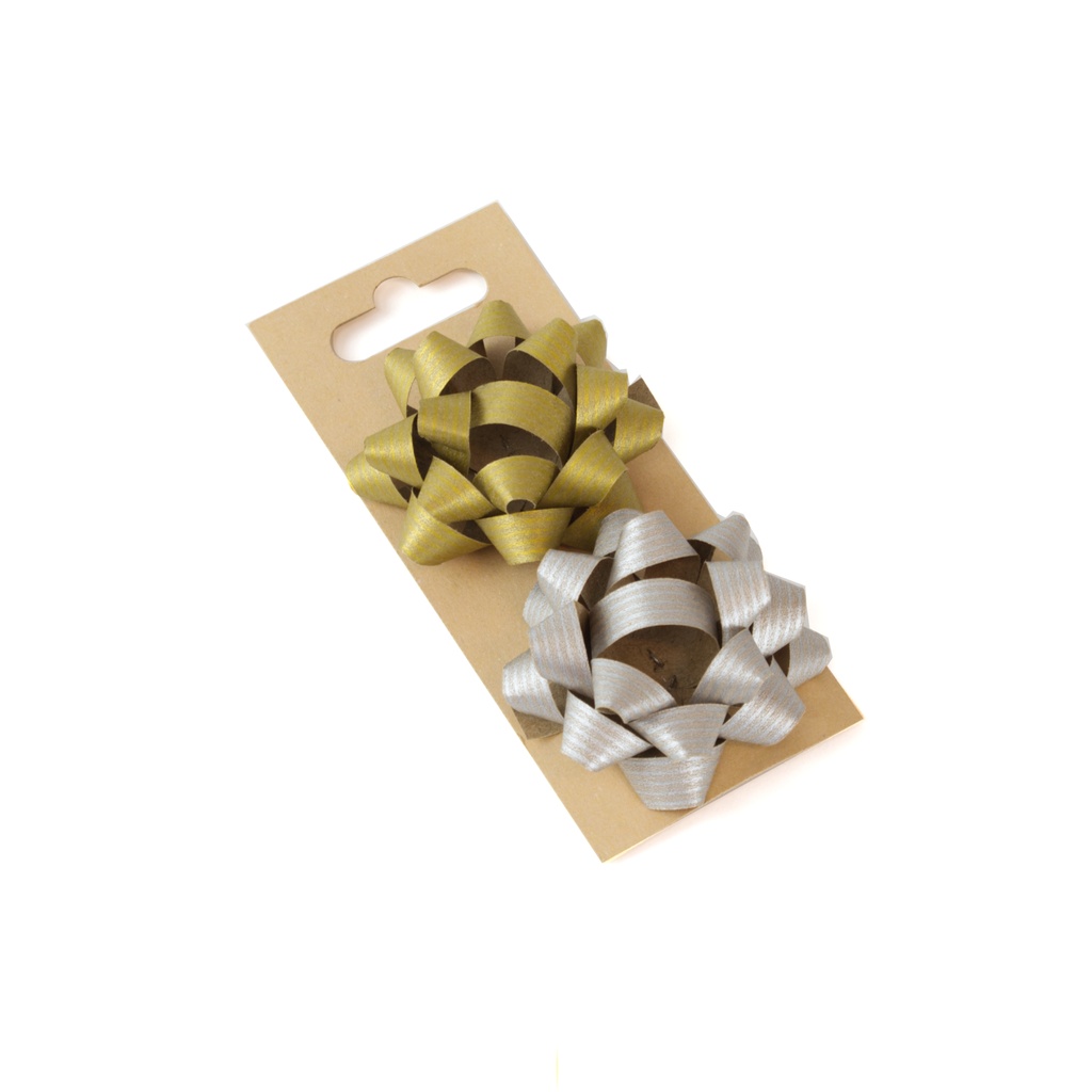 Set 2 lazos 60 mm diámetro papel kraft 100% reciclado oro-plata