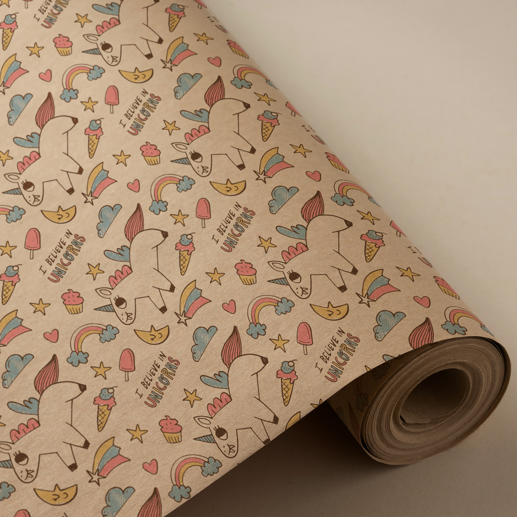 Bobina 31cm 2 kg 100% kraft reciclado unicornio dulce