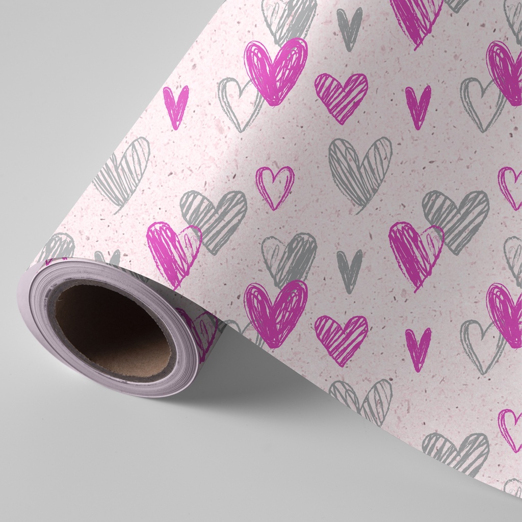 Bobina 62 cm 4 kg papel caña de azúcar corazones rosa y gris