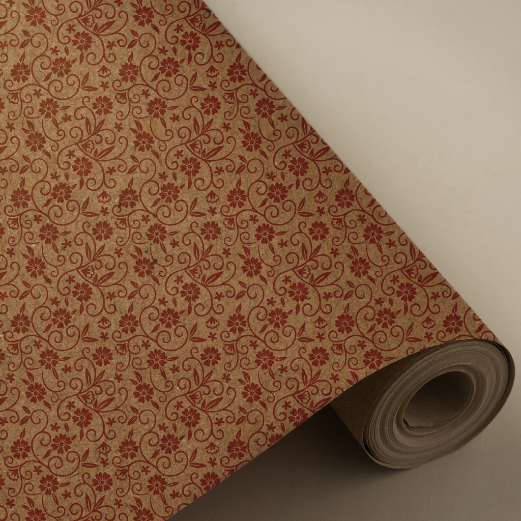Bobina de 62 cm 4 kg 100% kraft reciclado flores rojas