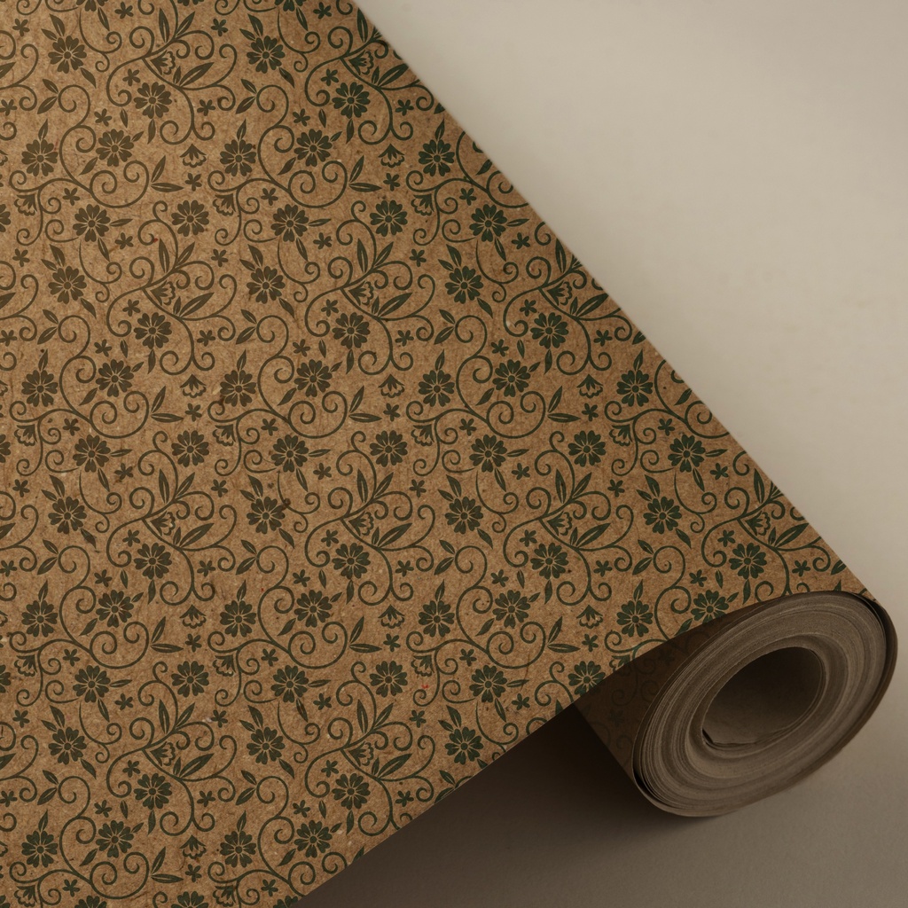 Bobina de 62 cm 4 kg 100% kraft reciclado flores verdes
