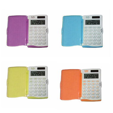 [1230035] Expositor 12 calculadoras bolsillo Aura surtidas color HC135