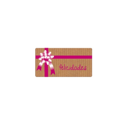 [3280026] Rollo 300 etiquetas tinta 59 x 30 kraft felicidades lazo