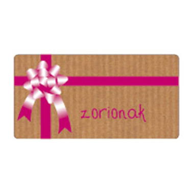 [3280028] Rollo 300 etiquetas tinta 59 x 30 kraft zorionak lazo