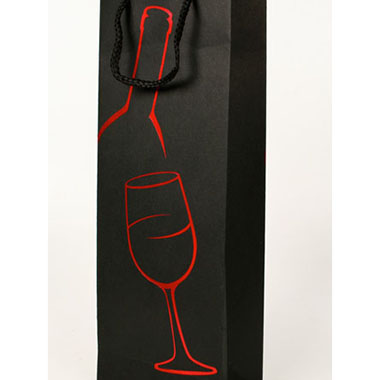 [3330052] Bolsa regalo botellero papel kraft decorado 360 x 127 x 83 negro / rojo