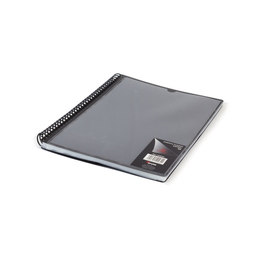 [4240220] Carpeta espiral 20 fundas A4 con bolsillo negra opaca