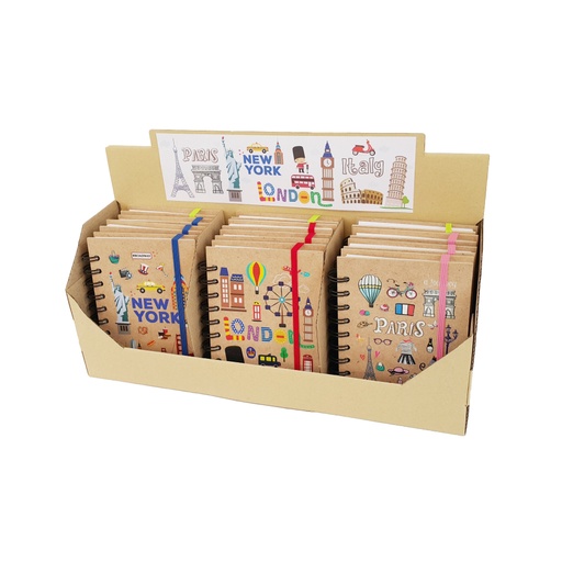 [8000001] Expositor 12 libretas 10.3 x 14 cm we travel the world papel 100 g 80 hojas