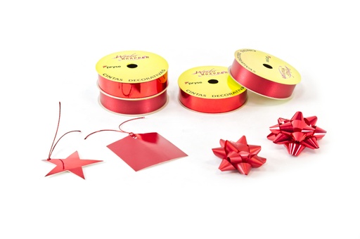 [3260050] Set 80 cocas de 6.4 cm 18 cintas 19 mm x 10 m y 100 tarjetas de 6.3 cm rojo brillo / mate