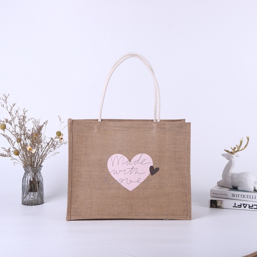 [5077002] Bolsa yute 43 x 34,5 x 17 cm diseño Made with Love