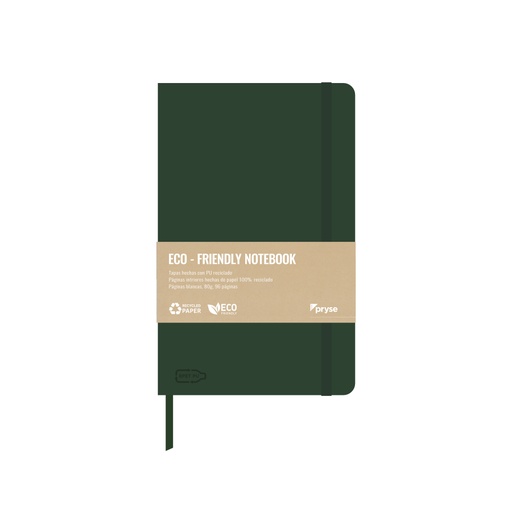 [8010002] Libreta tapa dura 80g 96 hojas blancas 130 x 208 mm verde oscuro
