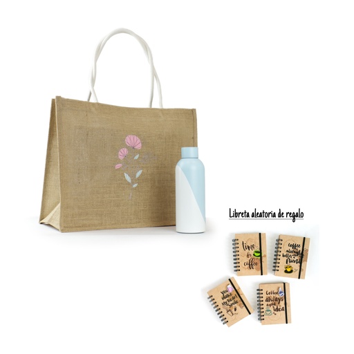 [0959004] Opción regalo Flor: botella + bolsa yute + libreta gratis