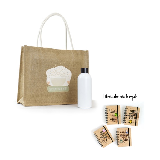 [0959006] Opción regalo Sunshine: botella + bolsa yute + libreta gratis